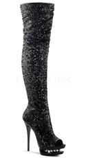 Sequin Peep Toe Thigh High Boot with 6" Heel