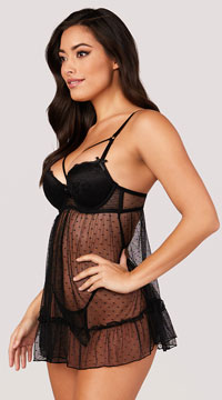  Yandy Sexy Small Black Babydoll Set with Sheer Lace Cups  Adjustable Straps Ruffled Hemline and a G string Underwear: Clothing, Shoes  & Jewelry