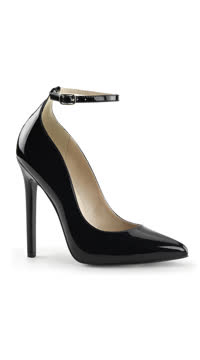Black Pointed Toe Pump With Ankle Strap, Black Pumps